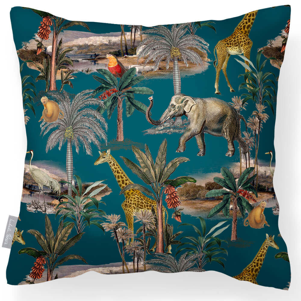 Safari Voyage | Outdoor Garden Waterproof Cushion - Teal 45 x 45 cm by Izabela Peters