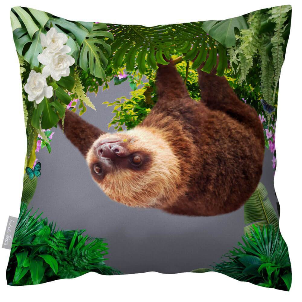 Outdoor Garden Waterproof Cushion - The Relaxing Sloth - Grey 50 x 50 cm by Izabela Peters