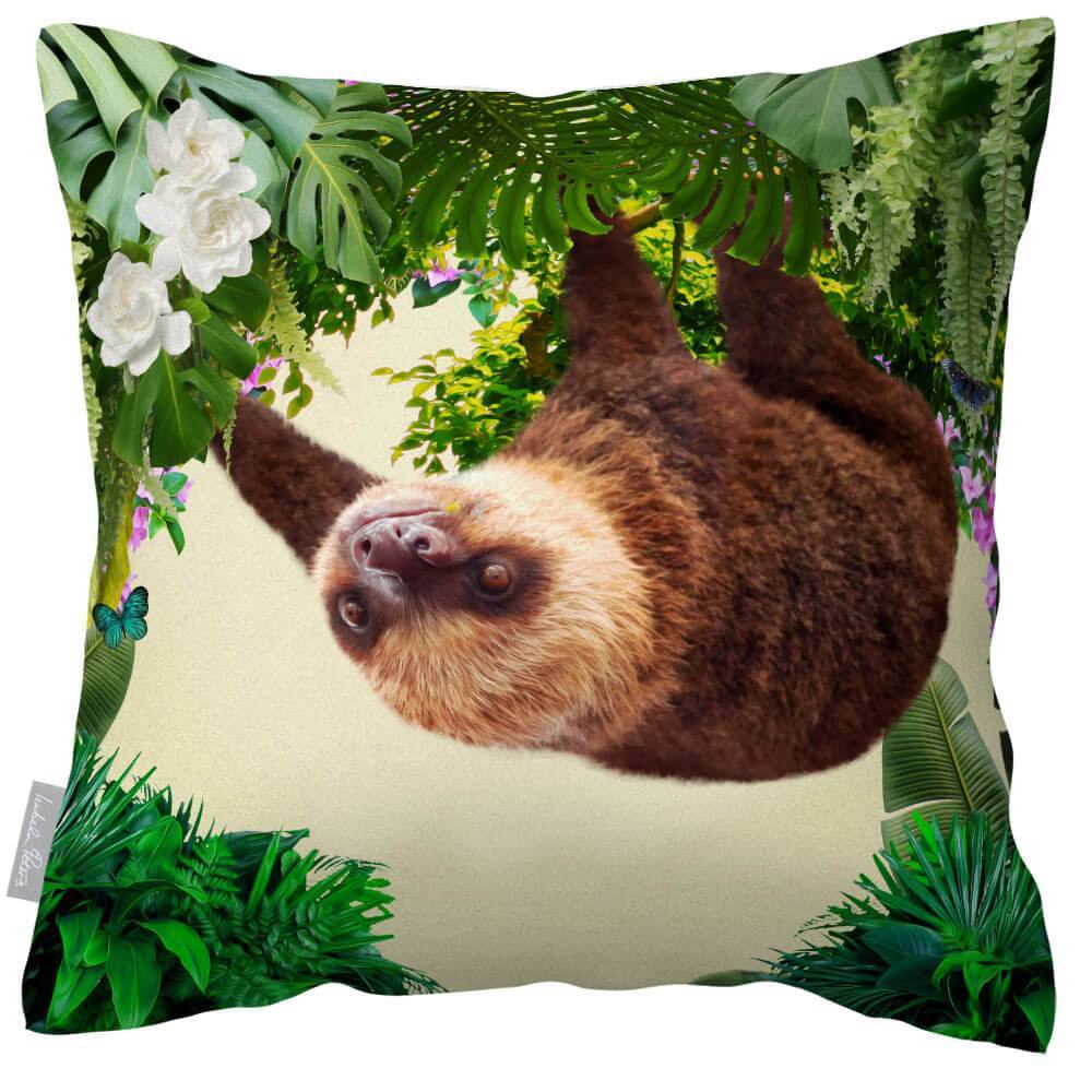 Outdoor Garden Waterproof Cushion - The Relaxing Sloth - Cream 50 x 50 cm by Izabela Peters