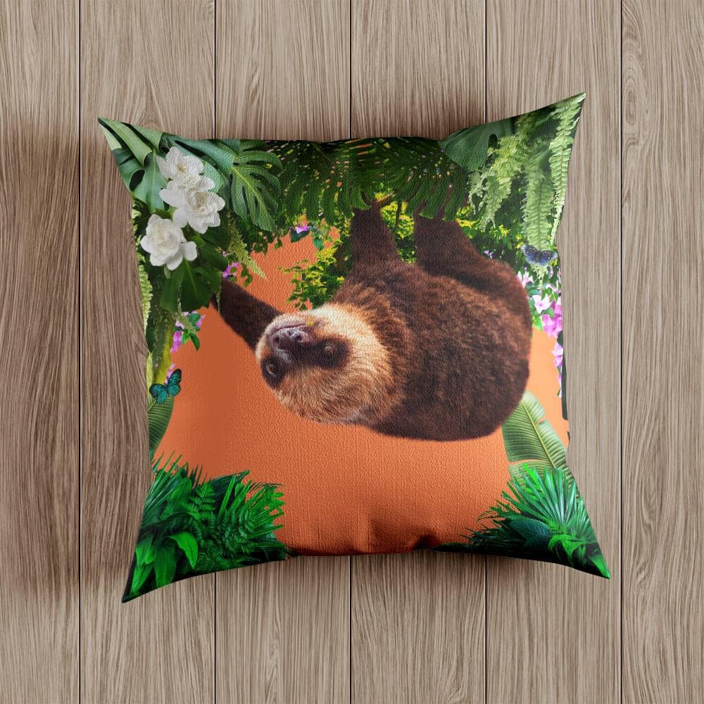 Outdoor Garden Waterproof Cushion - The Relaxing Sloth - Burnt Orange 50 x 50 cm by Izabela Peters