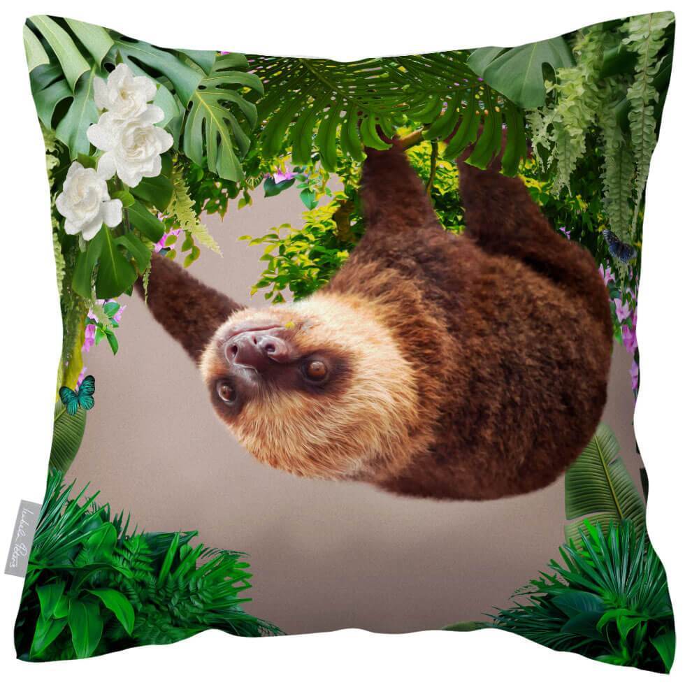 Outdoor Garden Waterproof Cushion - The Relaxing Sloth - Taupe 50 x 50 cm by Izabela Peters