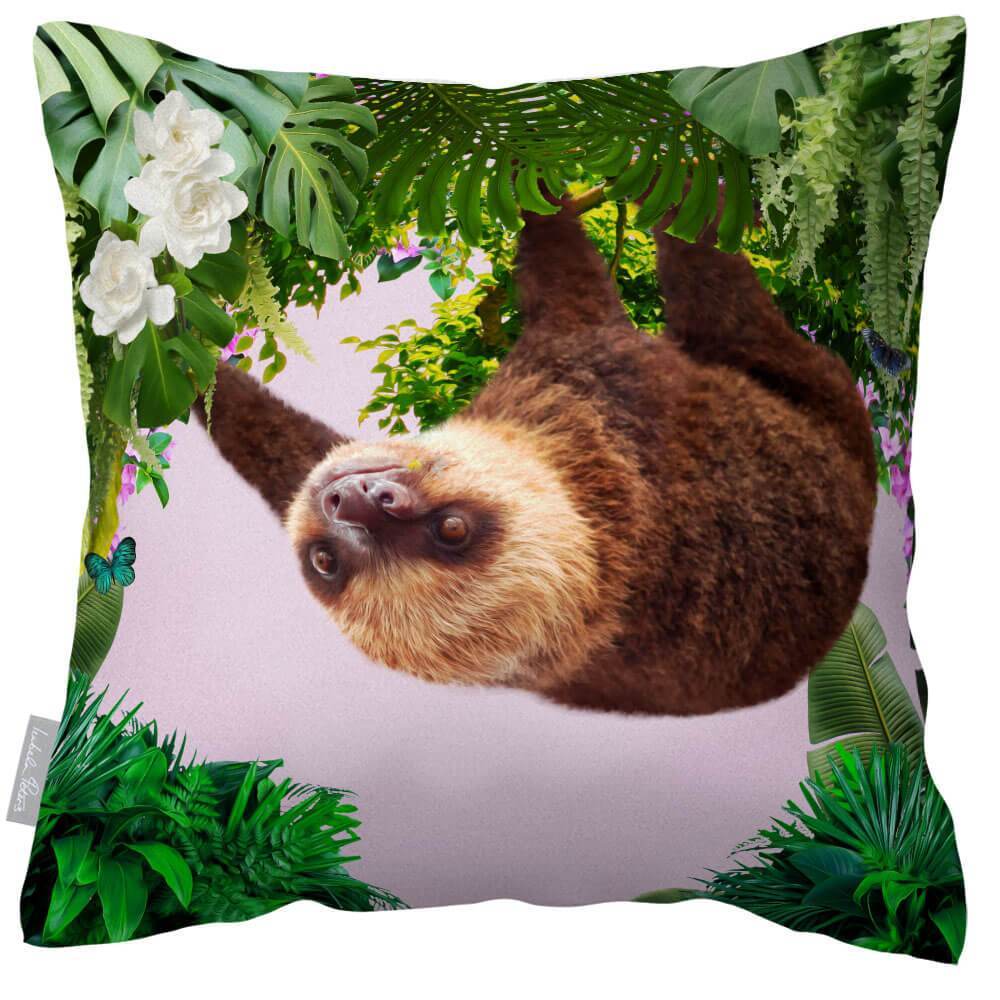 Outdoor Garden Waterproof Cushion - The Relaxing Sloth - Blush Pink 50 x 50 cm by Izabela Peters