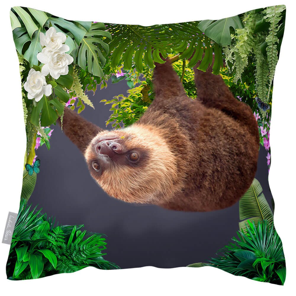 Outdoor Garden Waterproof Cushion - The Relaxing Sloth - Graphite 50 x 50 cm by Izabela Peters