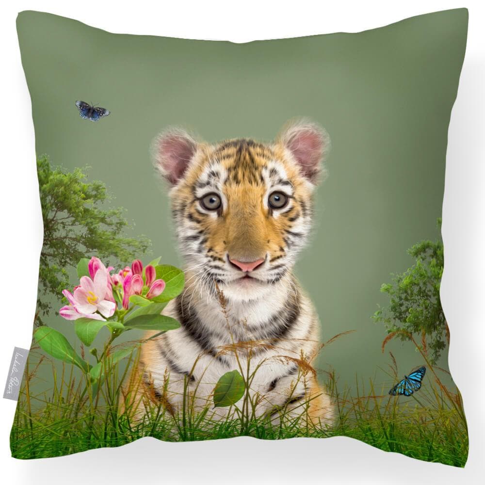 Outdoor Garden Waterproof Cushion - Tiger Prince - Sage 50 x 50 cm by Izabela Peters