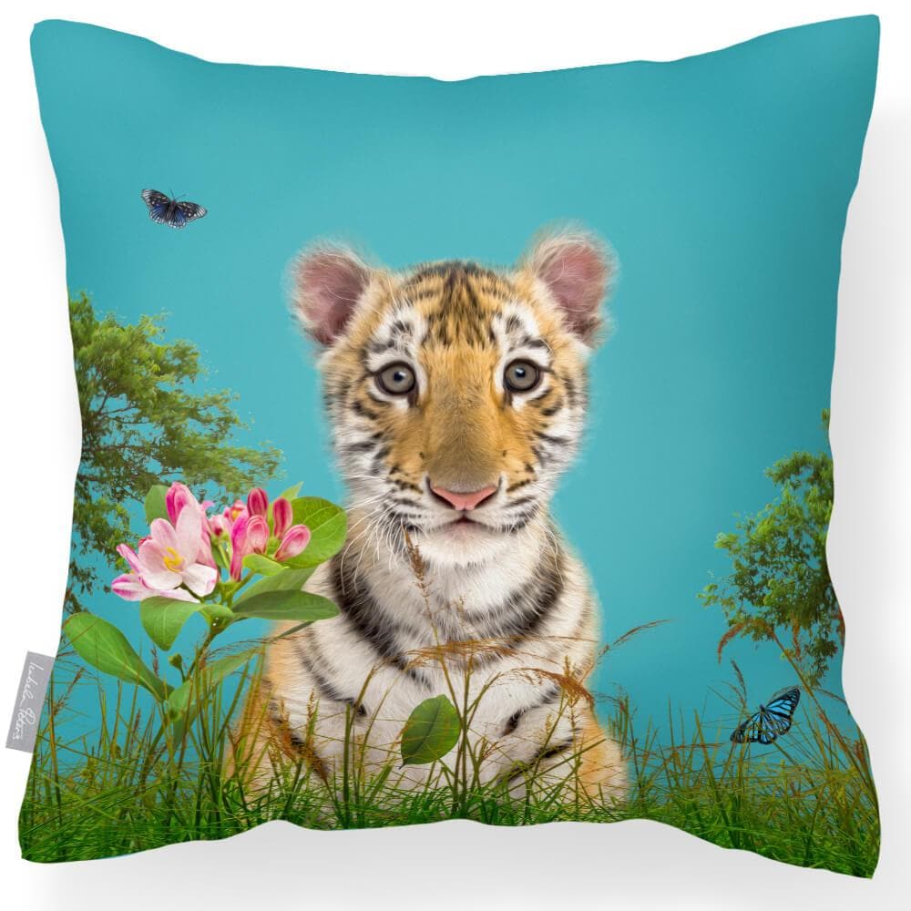 Outdoor Garden Waterproof Cushion - Tiger Prince - Prussian Blue 50 x 50 cm by Izabela Peters