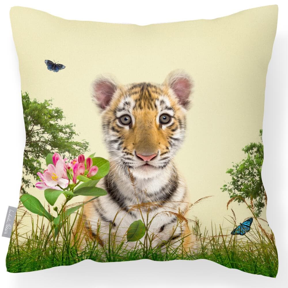 Outdoor Garden Waterproof Cushion - Tiger Prince - Cream 50 x 50 cm by Izabela Peters