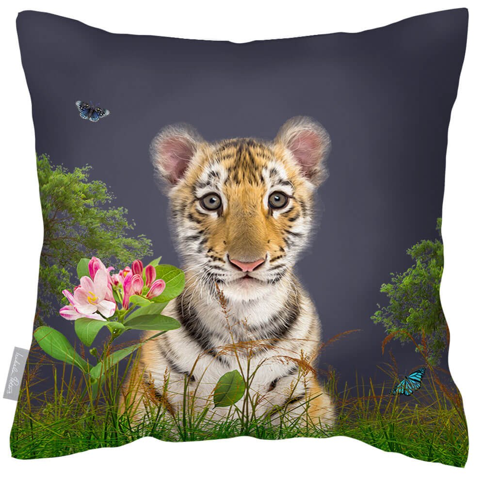 Outdoor Garden Waterproof Cushion - Tiger Prince - Graphite 50 x 50 cm by Izabela Peters