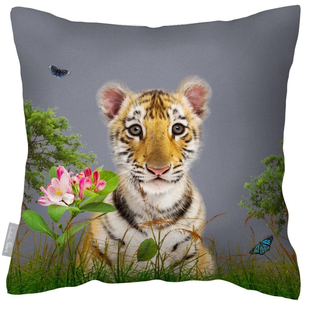Outdoor Garden Waterproof Cushion - Tiger Prince - Grey 50 x 50 cm by Izabela Peters