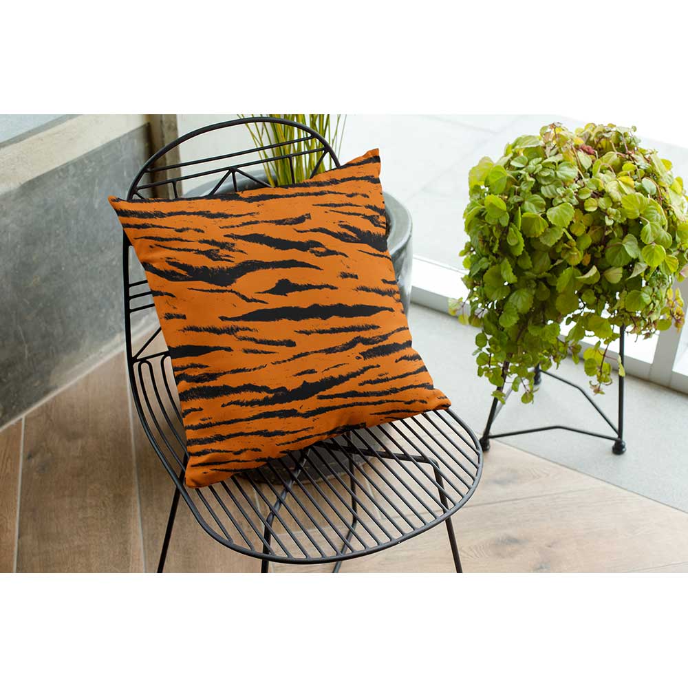 Outdoor Garden Waterproof Cushion - Tiger Print - 43 x 43 cm by Izabela Peters