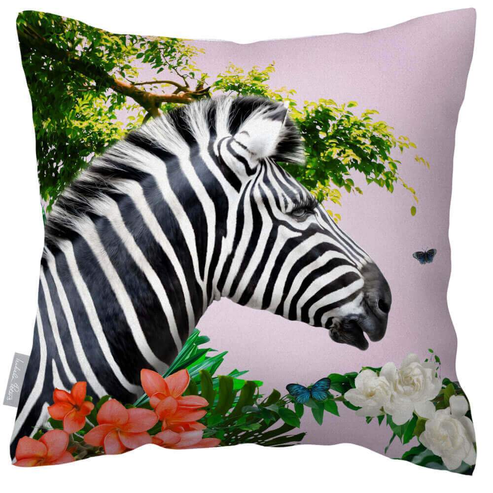Outdoor Garden Waterproof Cushion - Zara's Zebra - Blush Pink 50 x 50 cm by Izabela Peters