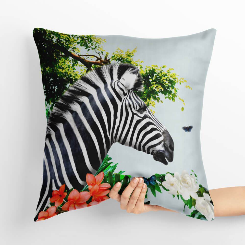 Outdoor Garden Waterproof Cushion - Zara's Zebra - Duck Egg 50 x 50 cm by Izabela Peters