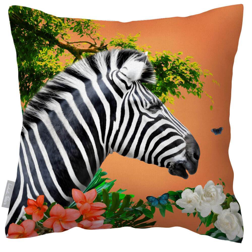 Outdoor Garden Waterproof Cushion - Zara's Zebra - Burnt Orange 50 x 50 cm by Izabela Peters