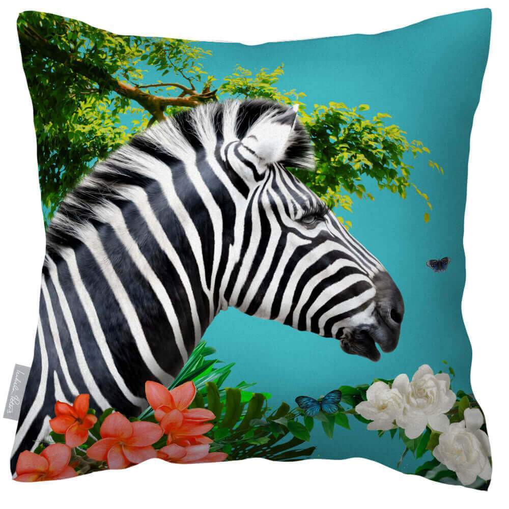 Outdoor Garden Waterproof Cushion - Zara's Zebra - Prussian Blue 50 x 50 cm by Izabela Peters