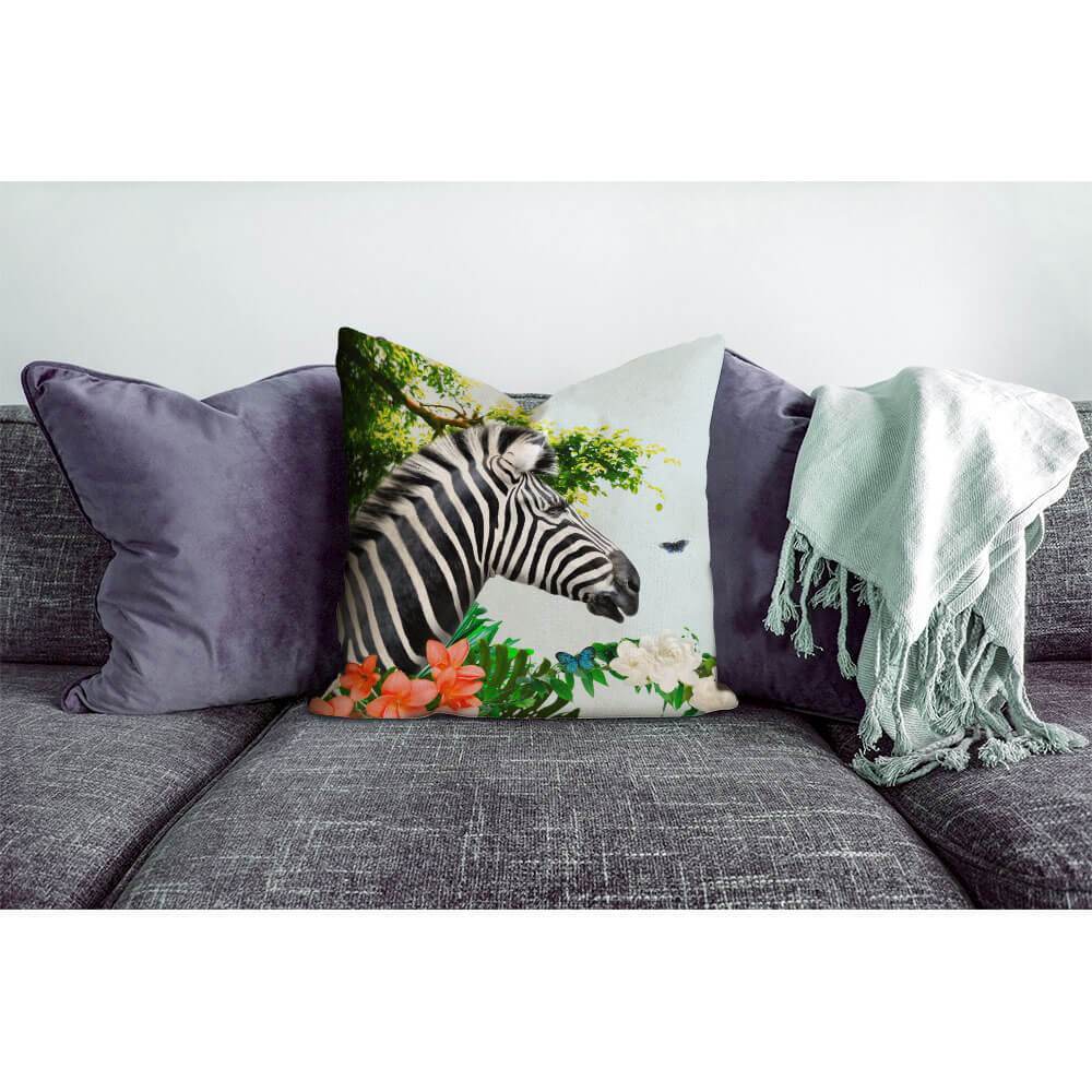 Outdoor Garden Waterproof Cushion - Zara's Zebra - Duck Egg 50 x 50 cm by Izabela Peters
