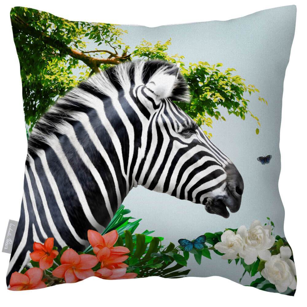 Outdoor Garden Waterproof Cushion - Zara's Zebra - Duck Egg 50 x 50 cm by Izabela Peters
