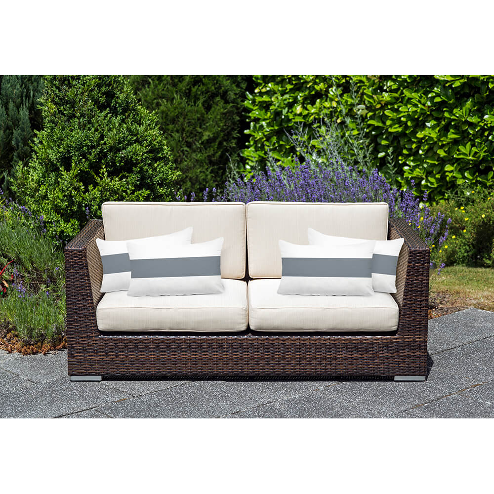 Outdoor Garden Waterproof Rectangle Cushion - 1 Stripe Horizontal in French Grey 50 x 30 cm | Izabela Peters