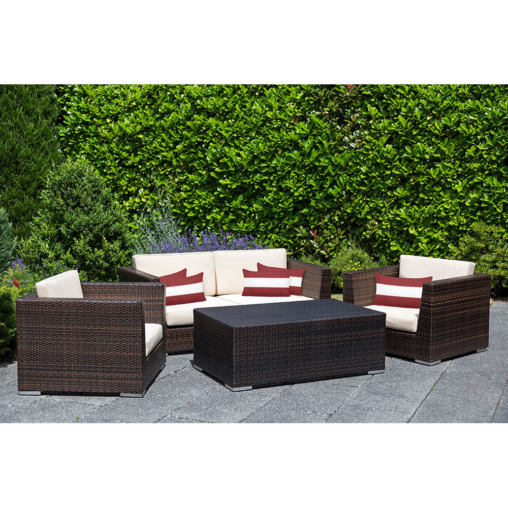 Outdoor Garden Waterproof Rectangle Cushion - 2 Stripes Horizontal - Raspberry Red 50 x 30 cm by Izabela Peters