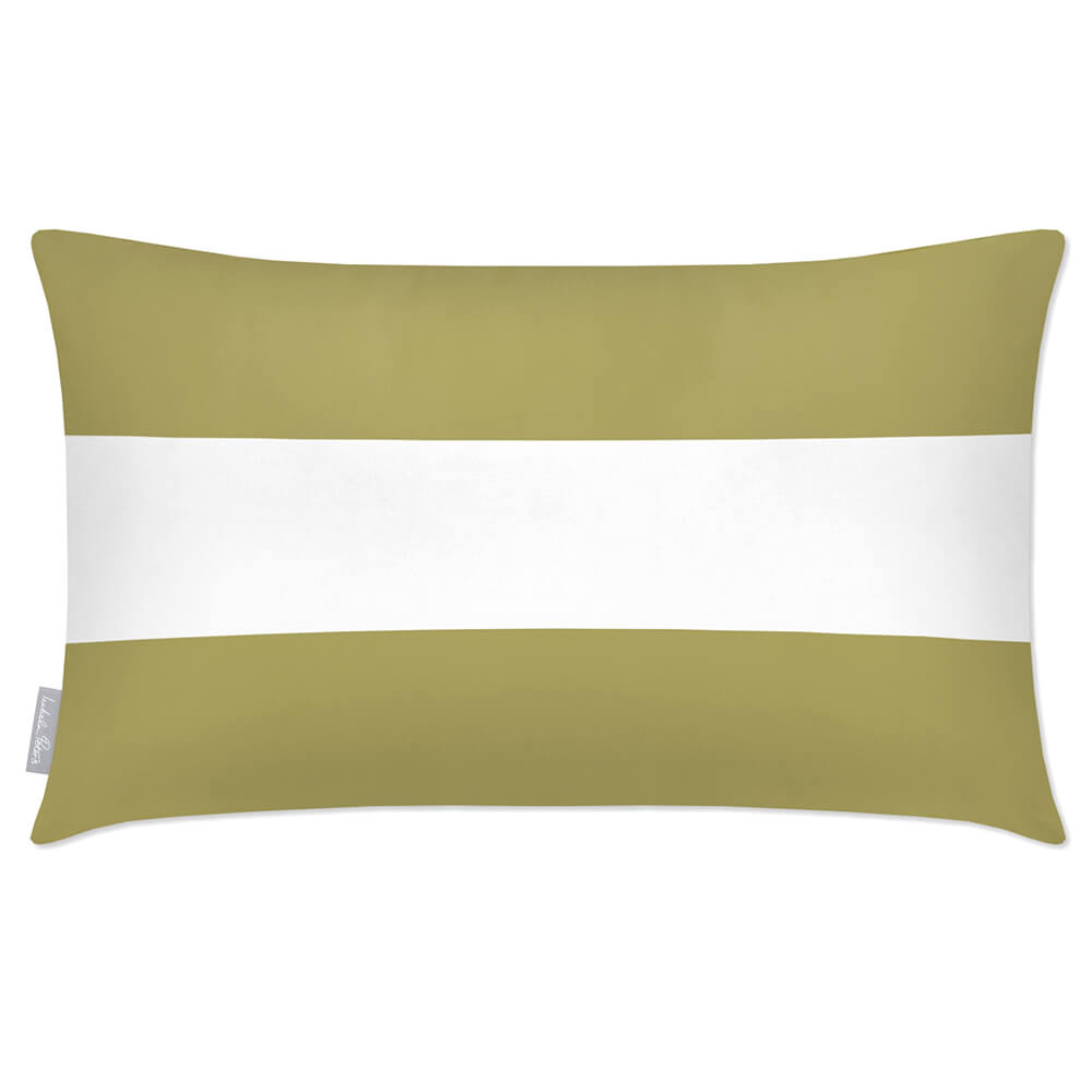 Outdoor Garden Waterproof Rectangle Cushion - 2 Stripes Horizontal in Golden Lime 50 x 30 cm | Izabela Peters