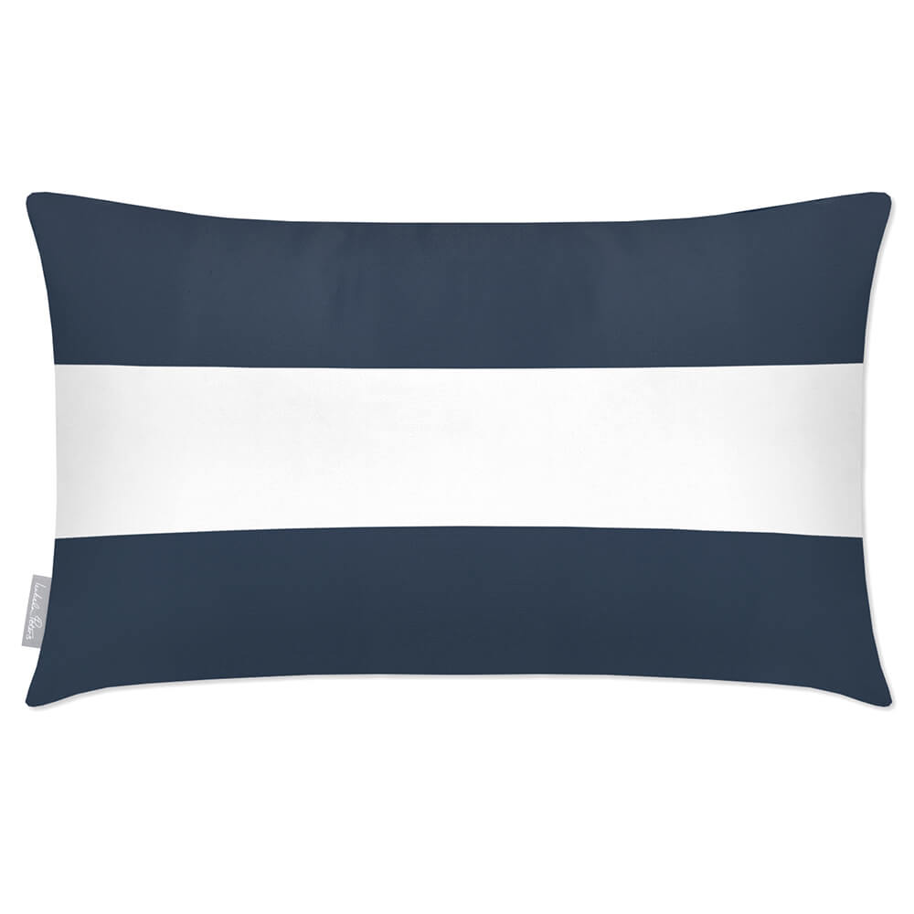 Outdoor Garden Waterproof Rectangle Cushion - 2 Stripes Horizontal - Petrol Blue 50 x 30 cm by Izabela Peters
