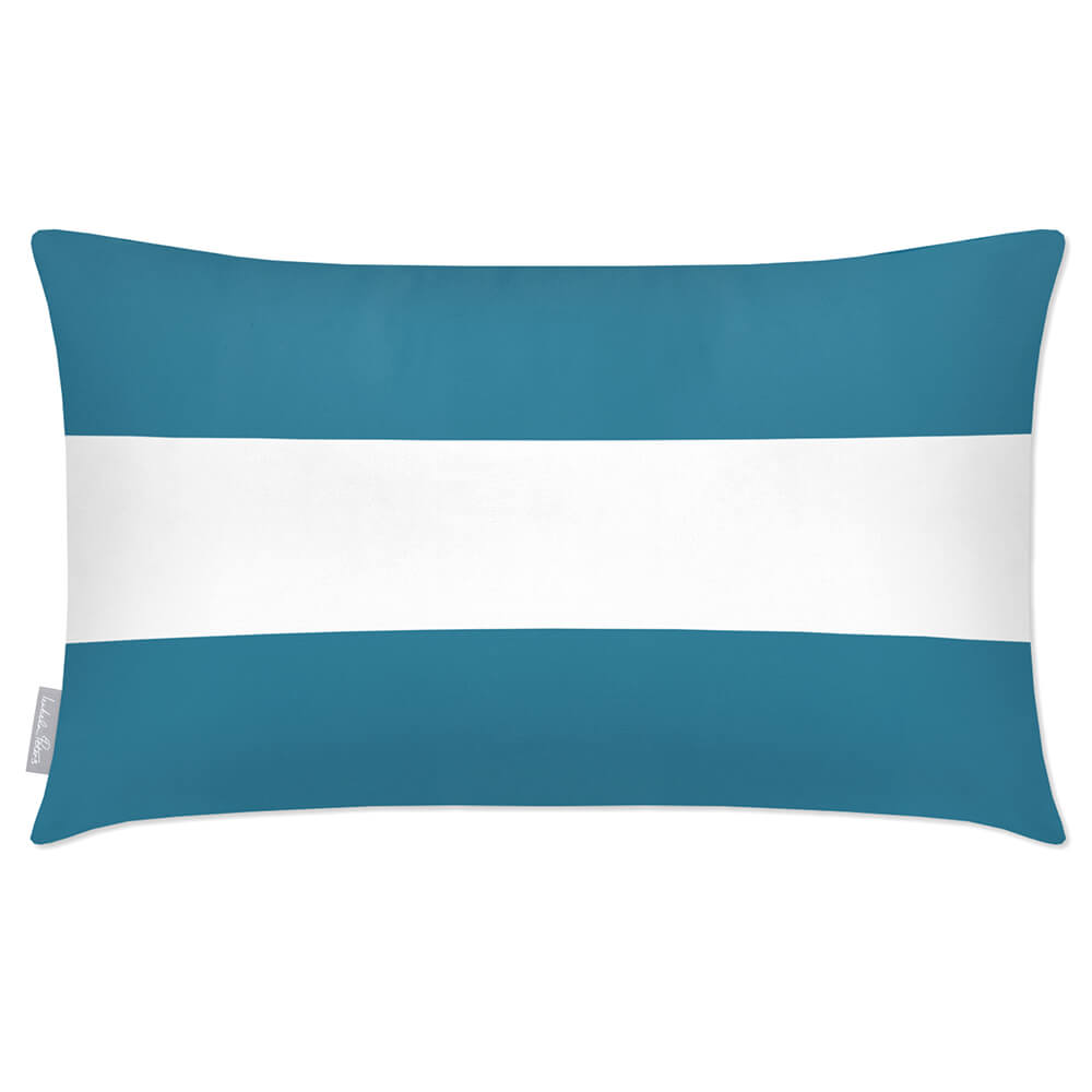 Outdoor Garden Waterproof Rectangle Cushion - 2 Stripes Horizontal - Prussian Blue 50 x 30 cm by Izabela Peters