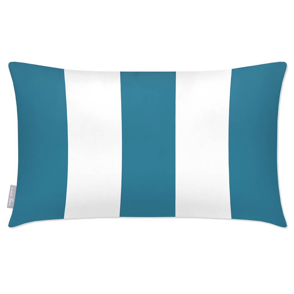Outdoor Garden Waterproof Rectangle Cushion - 3 Stripes - Prussian Blue 50 x 30 cm by Izabela Peters
