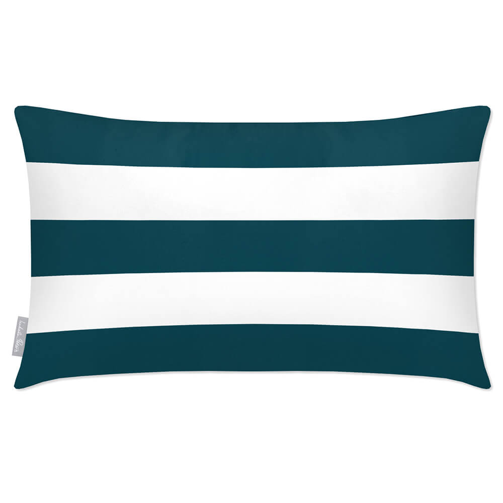 Outdoor Garden Waterproof Rectangle Cushion - 3 Stripes Horizontal - Teal 50 x 30 cm by Izabela Peters