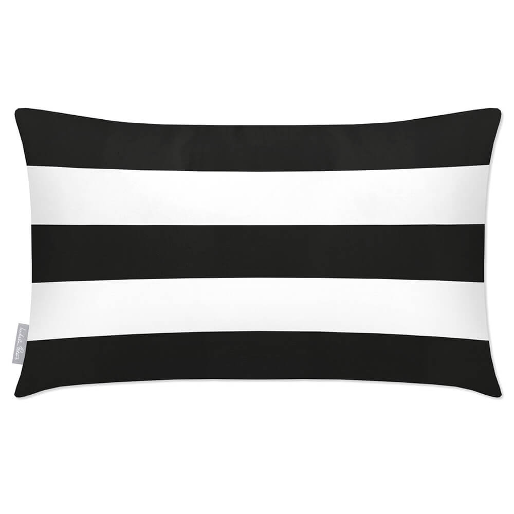 Outdoor Garden Waterproof Rectangle Cushion - 3 Stripes Horizontal - Charcoal 50 x 30 cm by Izabela Peters