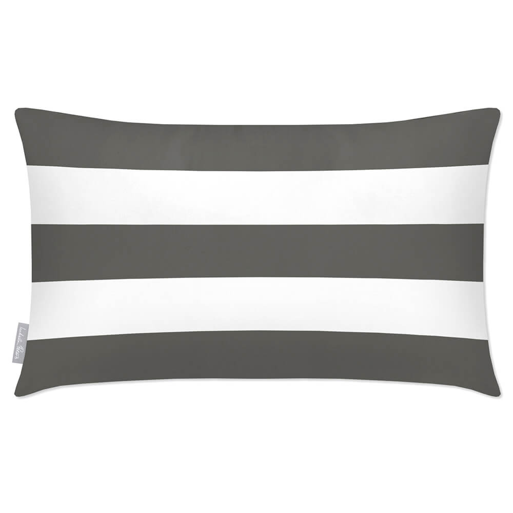 Outdoor Garden Waterproof Rectangle Cushion - 3 Stripes Horizontal - Beluga 50 x 30 cm by Izabela Peters