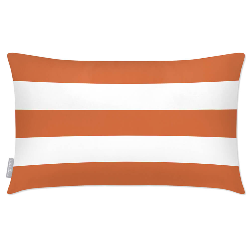 Outdoor Garden Waterproof Rectangle Cushion - 3 Stripes Horizontal - Burnt Orange 50 x 30 cm by Izabela Peters