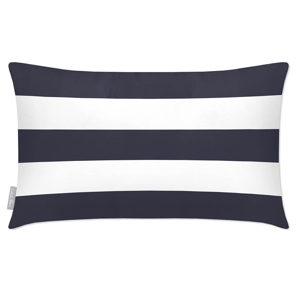 Outdoor Garden Waterproof Rectangle Cushion - 3 Stripes Horizontal - Graphite 50 x 30 cm by Izabela Peters