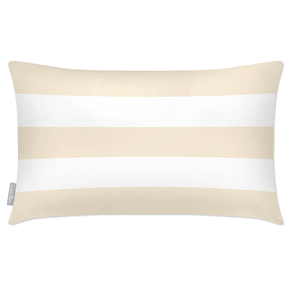 Outdoor Garden Waterproof Rectangle Cushion - 3 Stripes Horizontal - Ivory Cream 50 x 30 cm by Izabela Peters