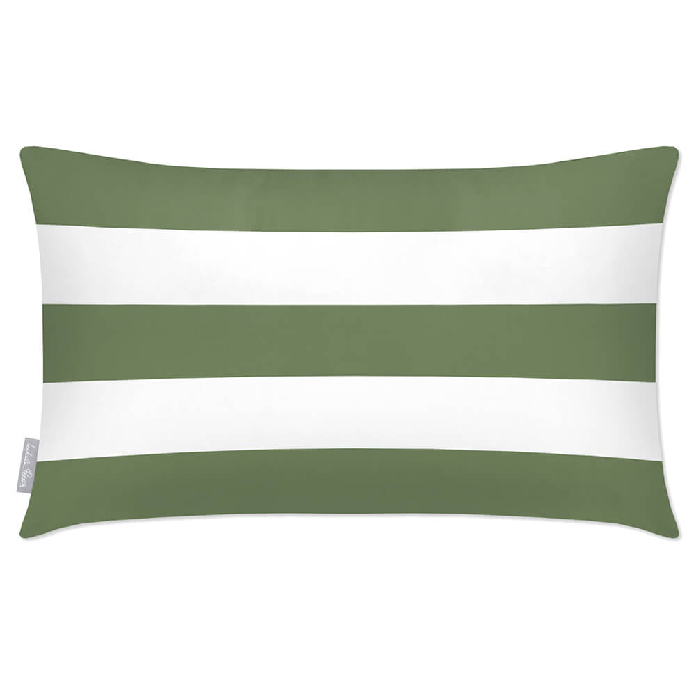 Outdoor Garden Waterproof Rectangle Cushion - 3 Stripes Horizontal - Sage 50 x 30 cm by Izabela Peters