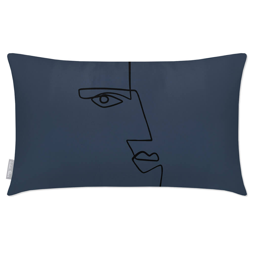 Outdoor Garden Waterproof Rectangle Cushion - Angular Face - Petrol Blue 50 x 30 cm by Izabela Peters