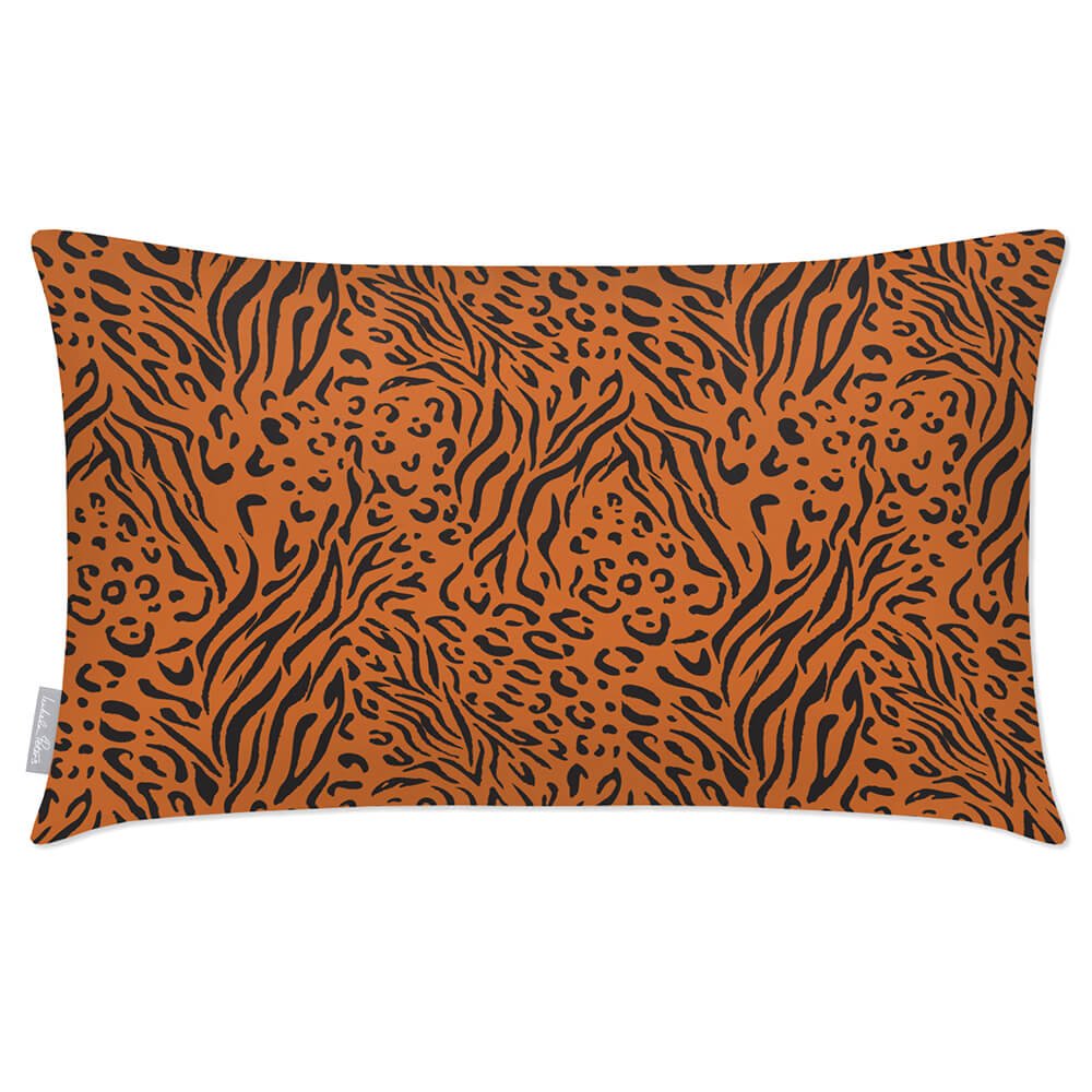 Outdoor Garden Waterproof Rectangle Cushion - Animal Fusion Print - Orange and Black 50 x 30 cm by Izabela Peters