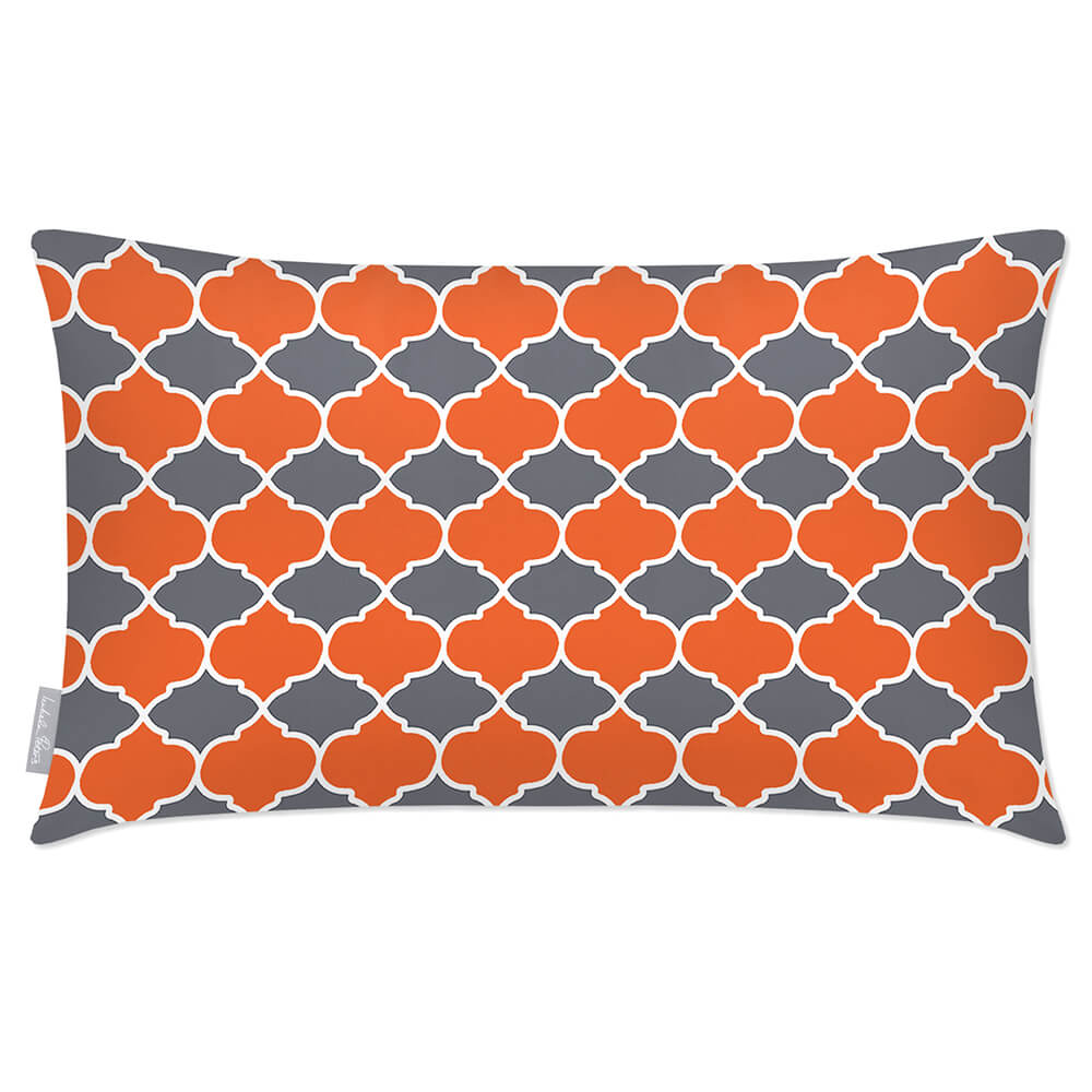 Outdoor Garden Waterproof Rectangle Cushion - Badi - Morc Orange And Grey 50 x 30 cm by Izabela Peters
