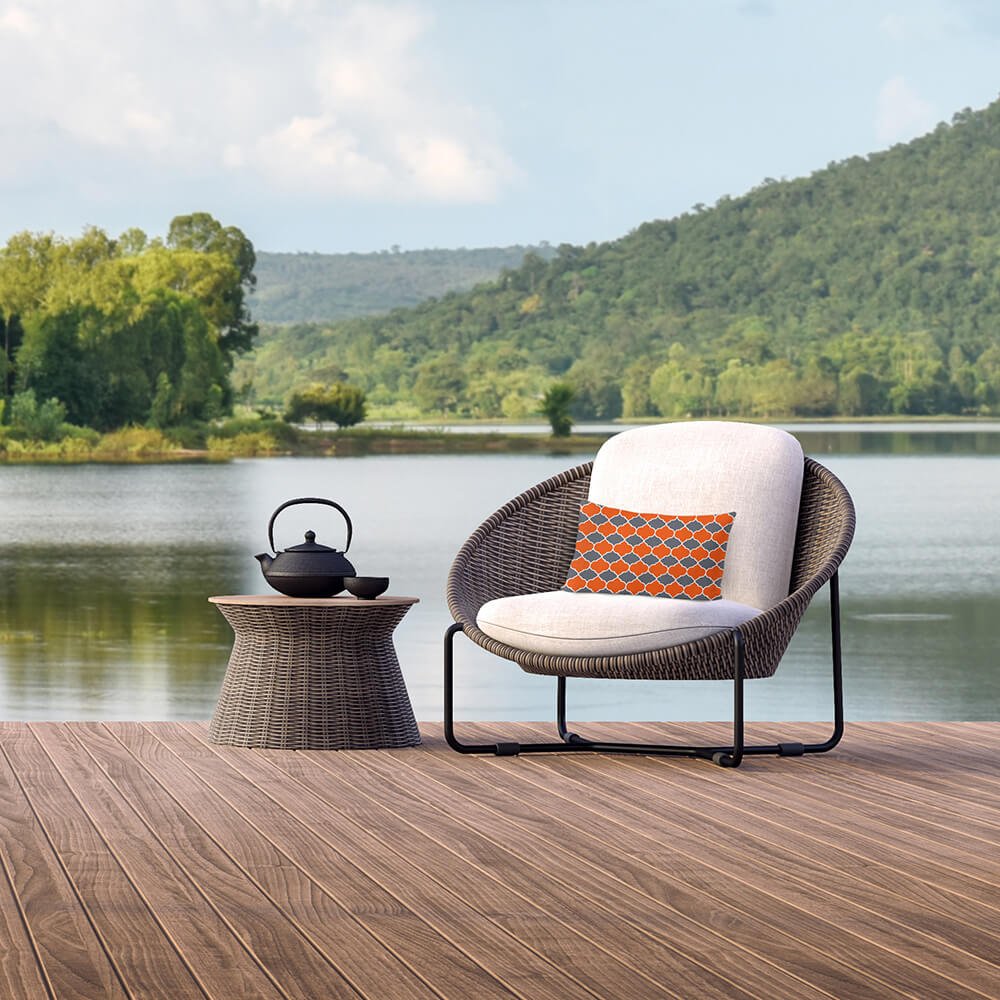 Outdoor Garden Waterproof Rectangle Cushion - Badi - Morc Orange And Grey 50 x 30 cm by Izabela Peters