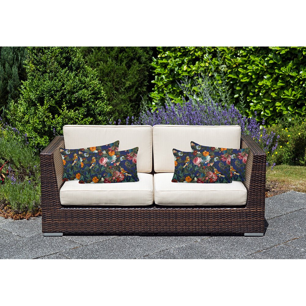 Outdoor Garden Waterproof Rectangle Cushion - Birds In Paradise - Midnight 50 x 30 cm by Izabela Peters