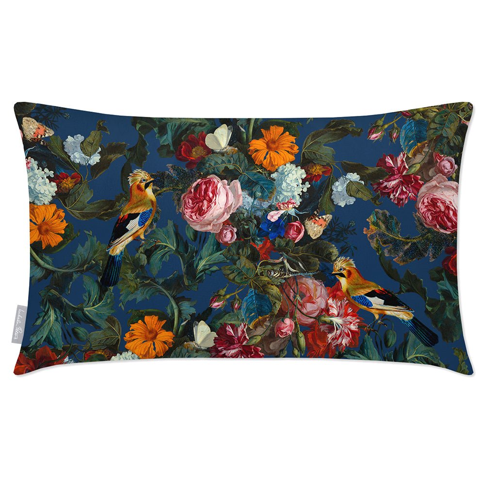 Outdoor Garden Waterproof Rectangle Cushion - Birds In Paradise - Estate Blue 50 x 30 cm by Izabela Peters