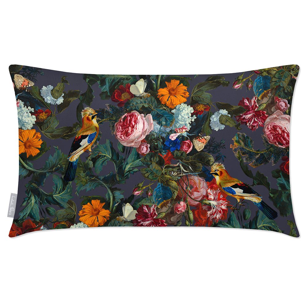 Outdoor Garden Waterproof Rectangle Cushion - Birds In Paradise - Graphite 50 x 30 cm by Izabela Peters