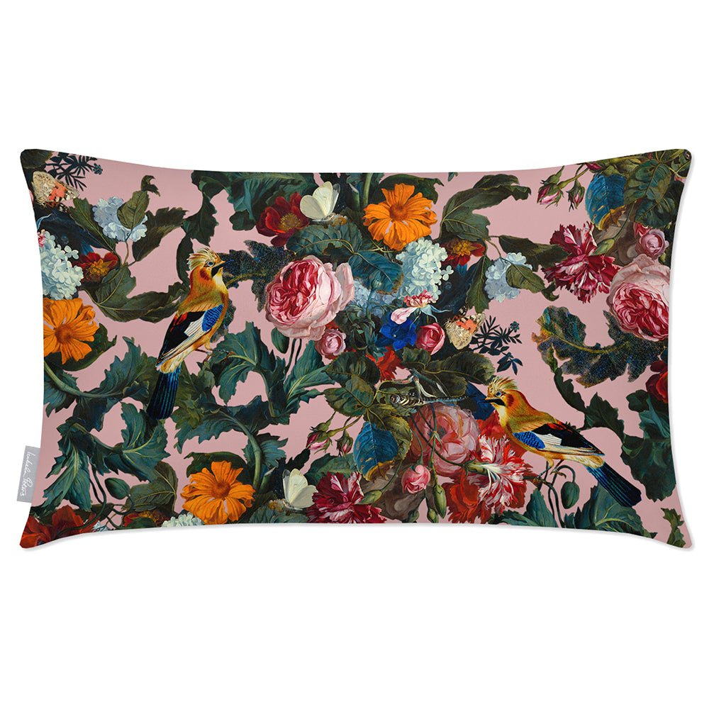 Outdoor Garden Waterproof Rectangle Cushion - Birds In Paradise - Rosewater 50 x 30 cm by Izabela Peters