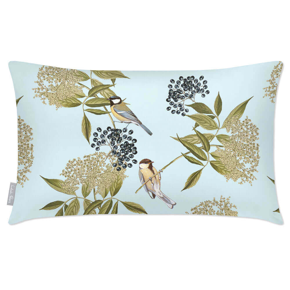 Outdoor Garden Waterproof Rectangle Cushion - Birds On Elderflower - Duck Egg 50 x 30 cm by Izabela Peters