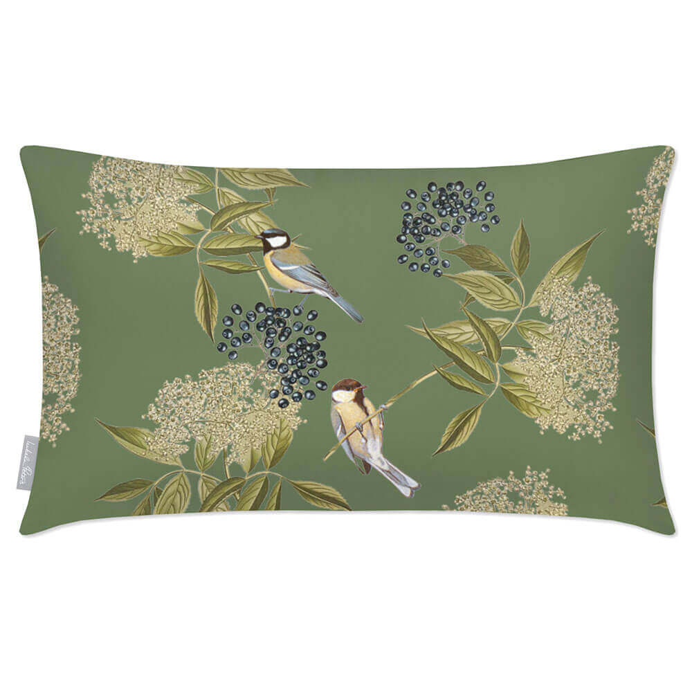 Outdoor Garden Waterproof Rectangle Cushion - Birds On Elderflower - Sage 50 x 30 cm by Izabela Peters
