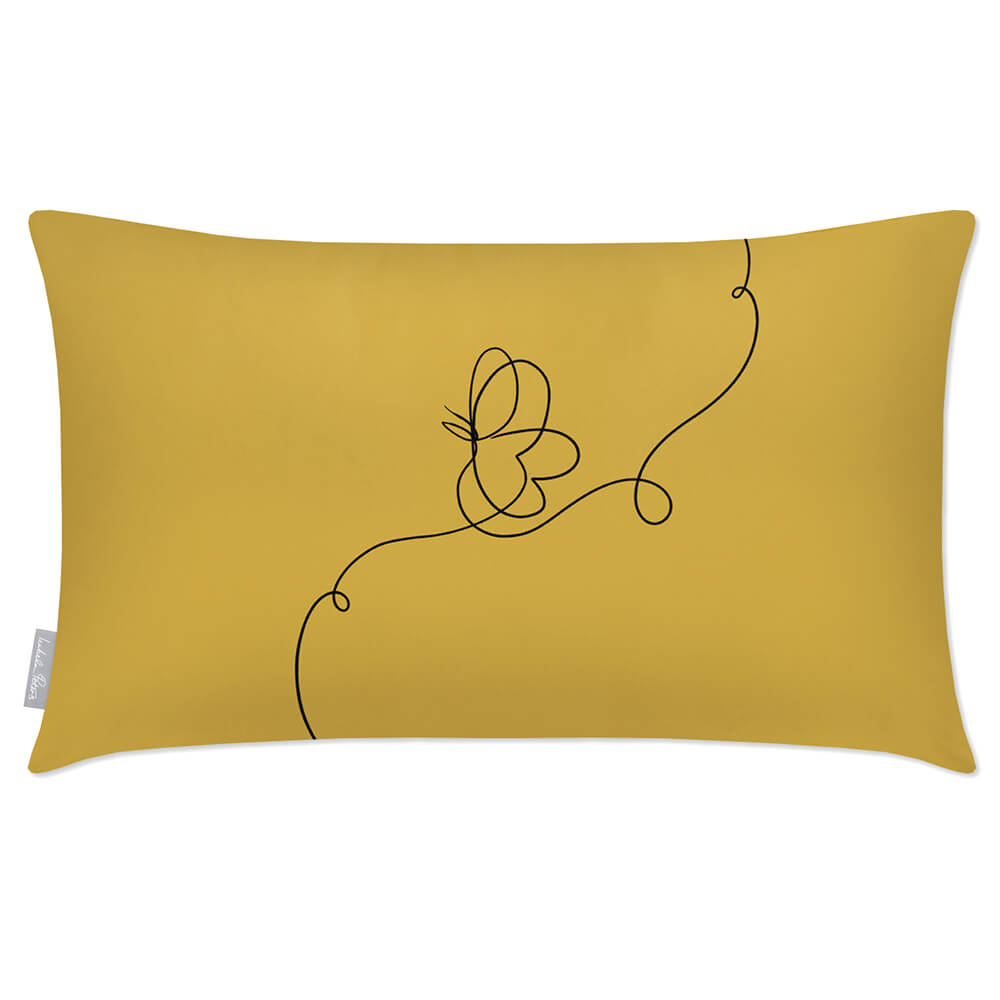 Outdoor Garden Waterproof Rectangle Cushion - Butterfly - Mustard Ochre 50 x 30 cm by Izabela Peters