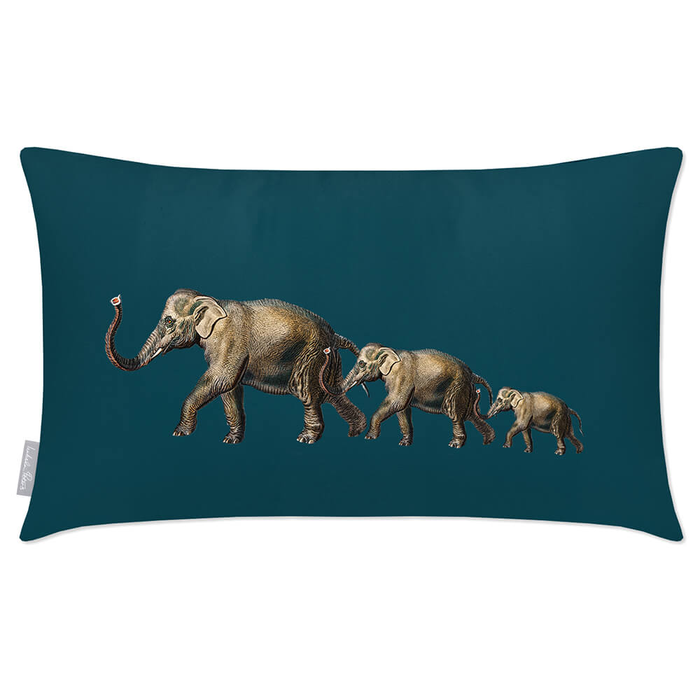 Outdoor Garden Waterproof Rectangle Cushion - Elephants - Teal 50 x 30 cm by Izabela Peters