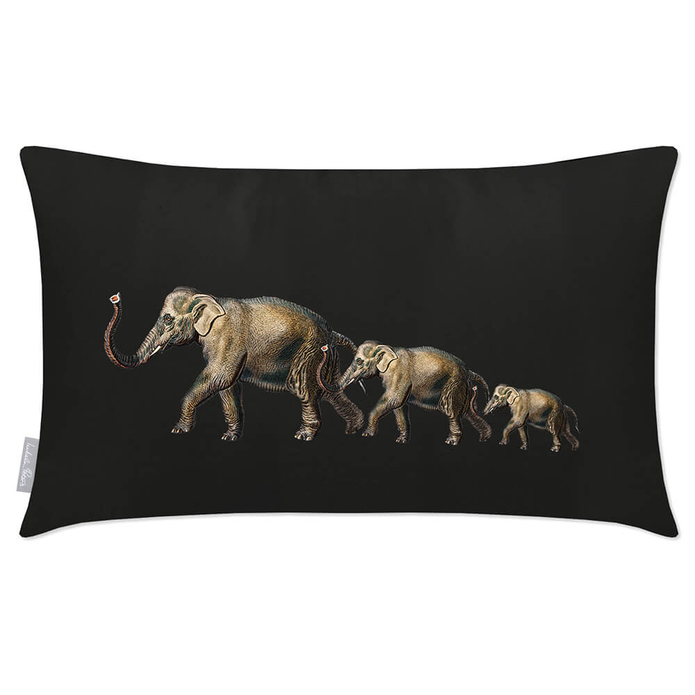 Outdoor Garden Waterproof Rectangle Cushion - Elephants - Charcoal 50 x 30 cm by Izabela Peters