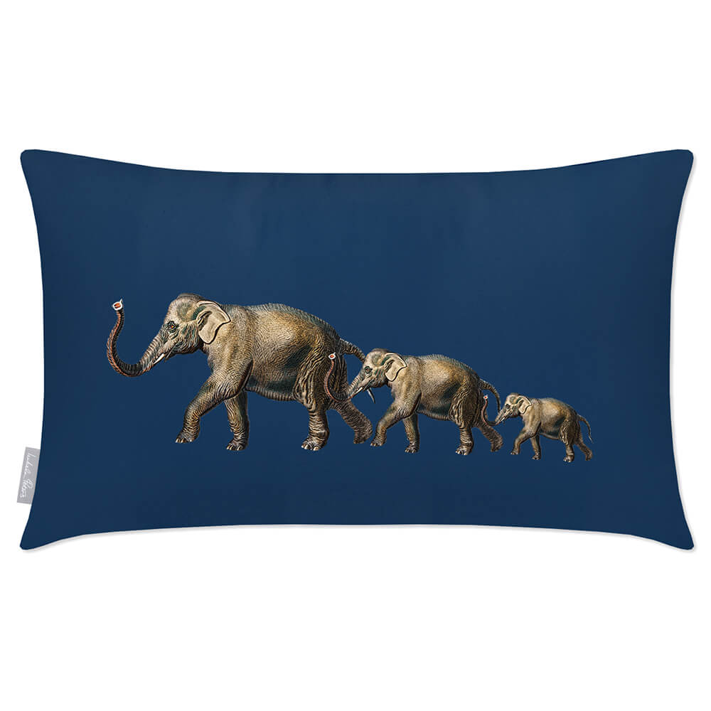 Outdoor Garden Waterproof Rectangle Cushion - Elephants - Estate Blue 50 x 30 cm by Izabela Peters