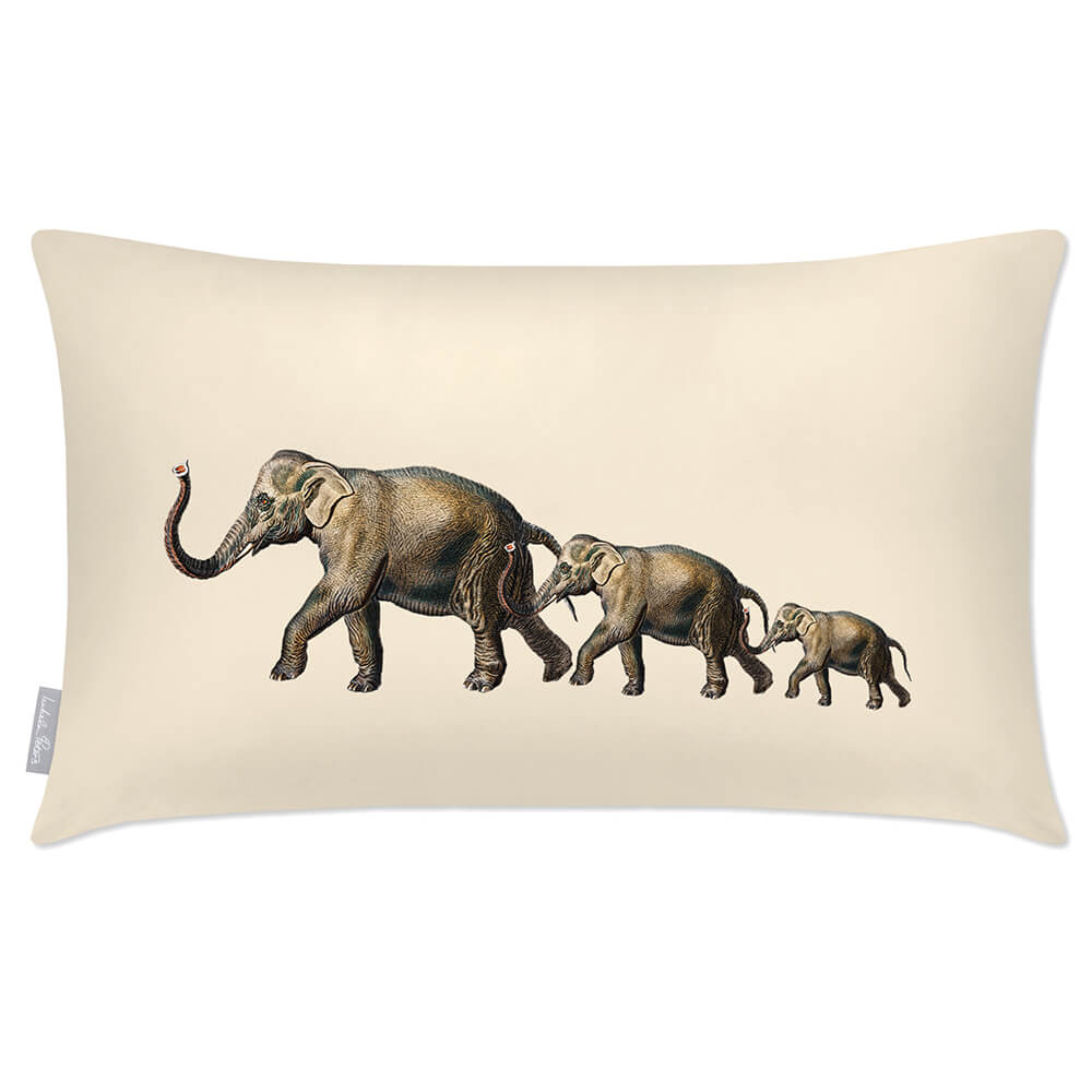 Outdoor Garden Waterproof Rectangle Cushion - Elephants - Ivory Cream 50 x 30 cm by Izabela Peters