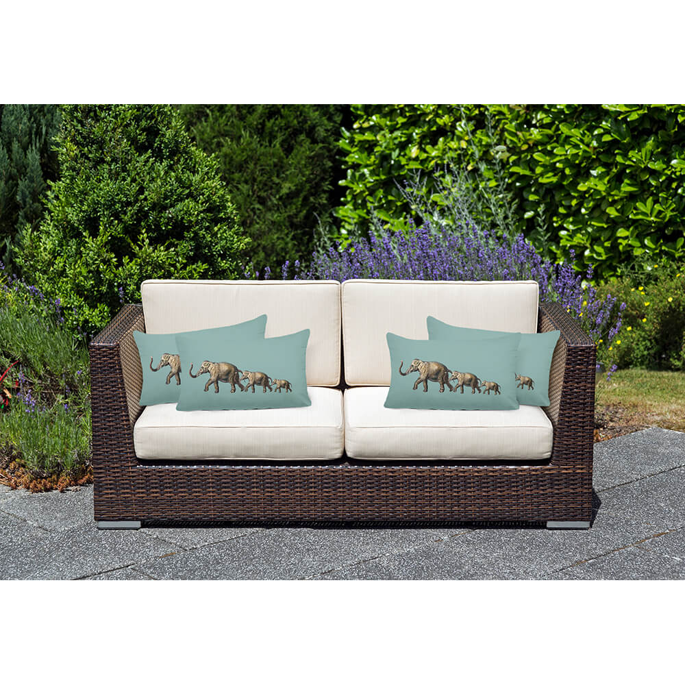 Outdoor Garden Waterproof Rectangle Cushion - Elephants - Blue Surf 50 x 30 cm by Izabela Peters