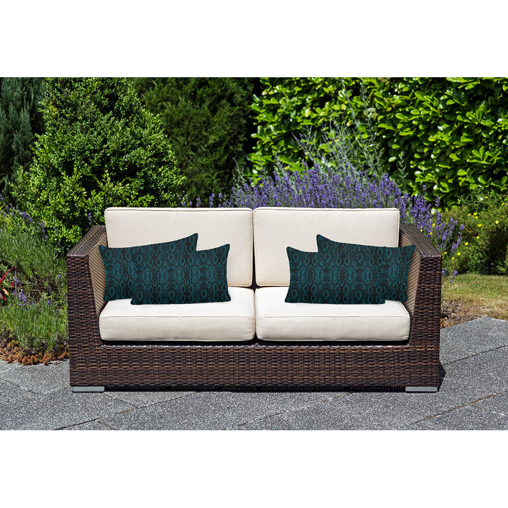 Outdoor Garden Waterproof Rectangle Cushion - Exotic Snake Print - Teal 50 x 30 cm by Izabela Peters
