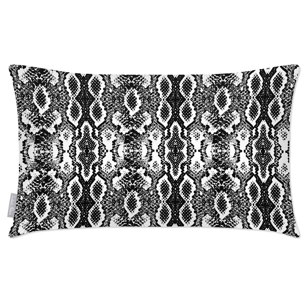 Outdoor Garden Waterproof Rectangle Cushion - Exotic Snake Print - White and Black 50 x 30 cm by Izabela Peters